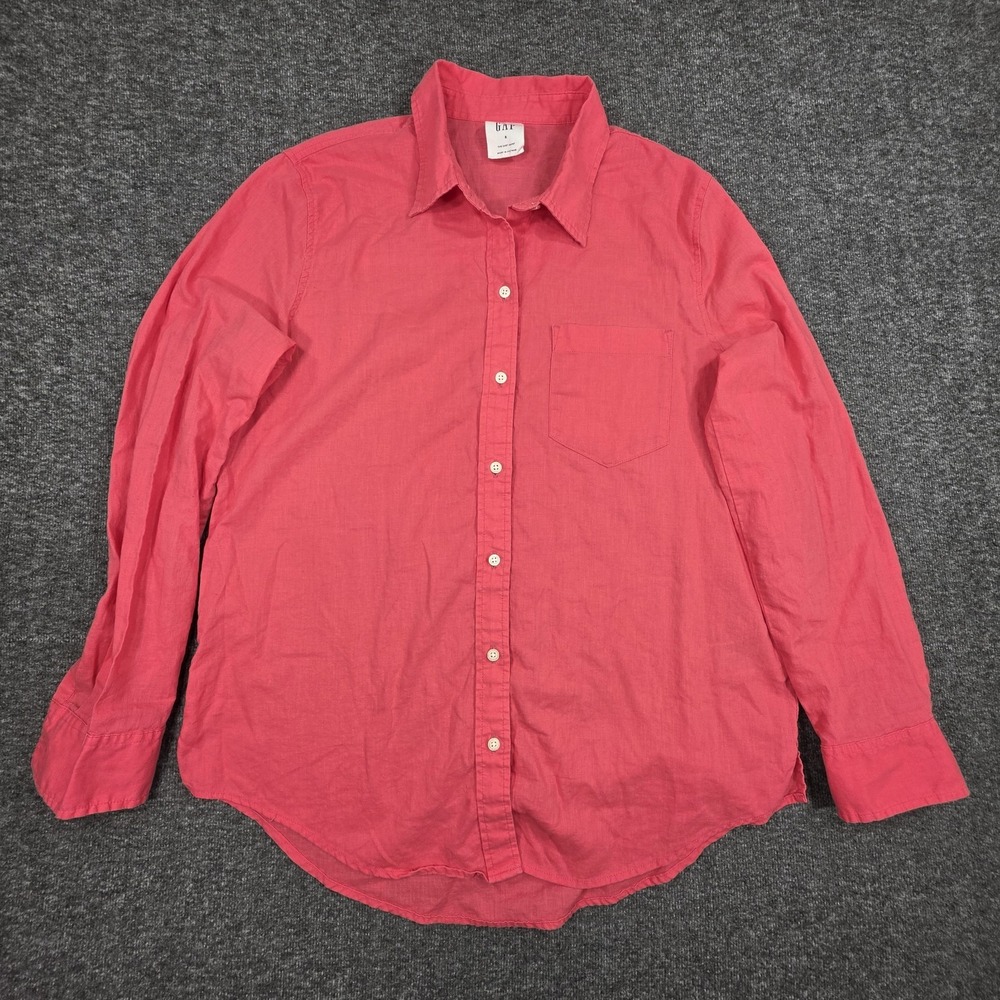 Gap Shirt Womens Size S Pink Linen Blend Button Up Collared Long Sleeves Pocket